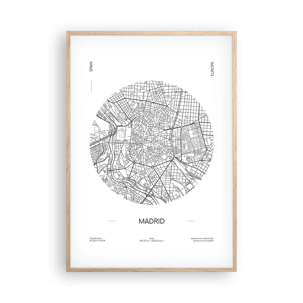 Poster in einem Rahmen aus heller Eiche - Anatomie von Madrid - 70x100 cm
