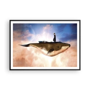 Poster in einem schwarzem Rahmen - Eine fantastische Szene einer Frau auf einem Wal zwischen den Wolken - 100x70cm - Eine echte Reise - Moderne Wanddekoration für Wohnzimmer und Schlafzimmer ARTTOR