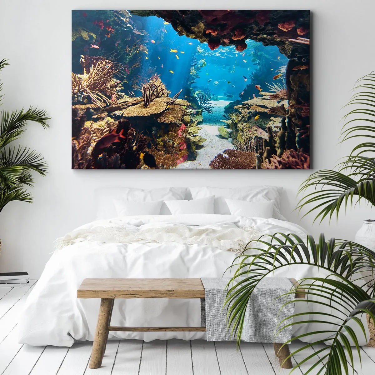Bild auf Leinwand - Leinwandbild - Unterwasserwelt mit Korallenriff und Fischen - 120x80cm - Du hast es noch nicht einmal geträumt - Moderne Wanddekoration für Wohnzimmer und Schlafzimmer ARTTOR