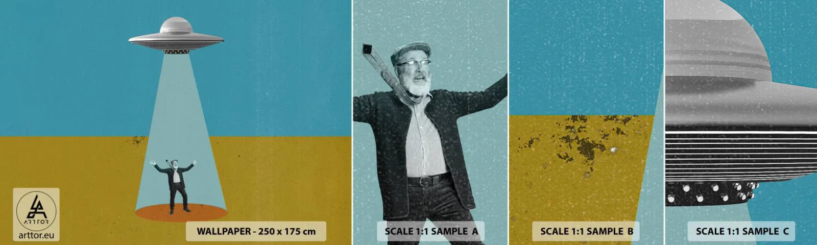 Fototapetenmuster Standard Eco - Nahe Begegnung - UFO, Moderne Kunst, Surrealismus - 100x30 cm