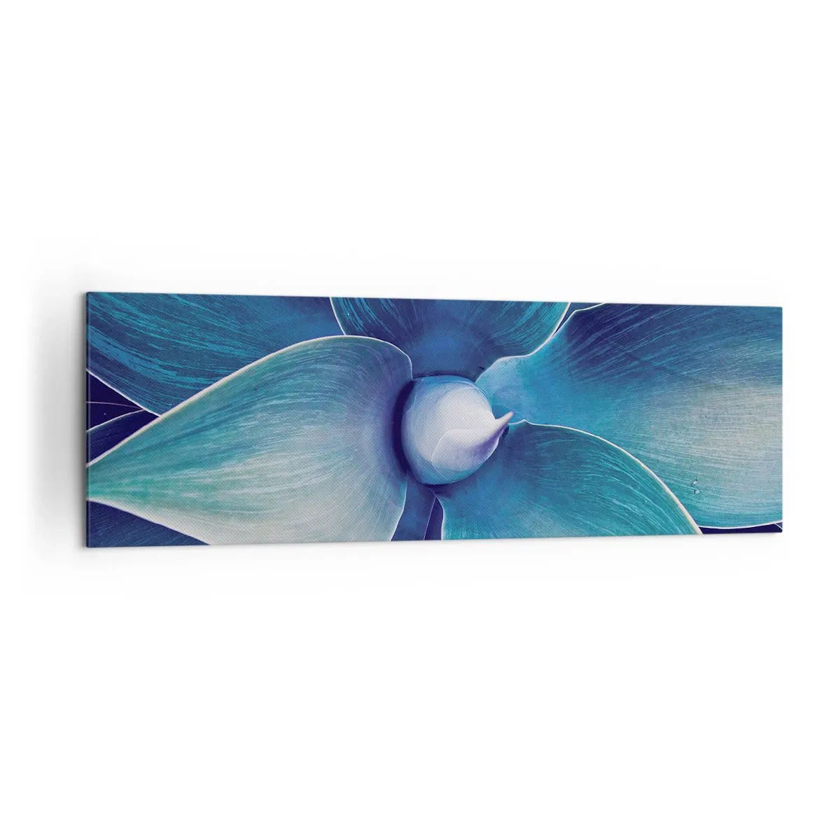 Bild auf Leinwand - Leinwandbild - Nahaufnahme einer abstrakten Blume in Blautönen - 160x50cm - Bläulich vom Himmel - Moderne Wanddekoration für Wohnzimmer und Schlafzimmer ARTTOR