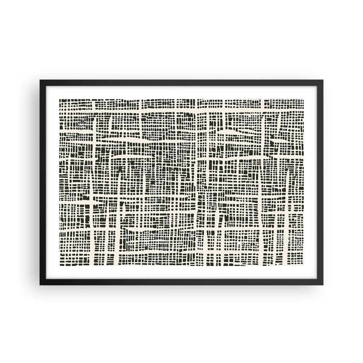 Poster in einem schwarzem Rahmen - Ein geometrisches Muster, das einem Gitter auf hellem Hintergrund ähnelt - 70x50cm - Gewebte Komposition - Moderne Wanddekoration für Wohnzimmer und Schlafzimmer ARTTOR