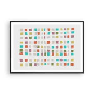 Poster in einem schwarzem Rahmen - Bunte Quadrate in minimalistischer Anordnung auf weißem Hintergrund - 100x70cm - Unbekanntes Spiel - Moderne Wanddekoration für Wohnzimmer und Schlafzimmer ARTTOR