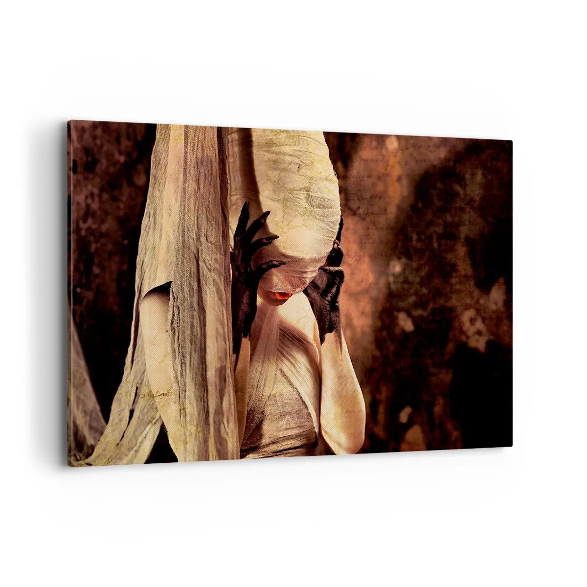 Bild auf Leinwand - Leinwandbild - Eine Frau mit Schleier und geheimnisvollem Styling vor dunklem Hintergrund - 100x70cm - Zwischen Gut und Böse - Moderne Wanddekoration für Wohnzimmer und Schlafzimmer ARTTOR