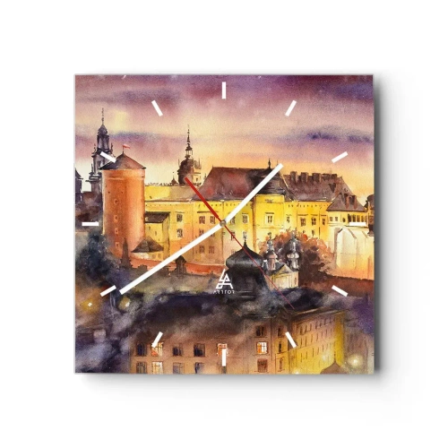 Wanduhr - Glasuhr - Ein malerisches Aquarell einer Burg bei Sonnenuntergang - 30x30cm - Geschichte und Märchen - Moderne Wanddekoration für Wohnzimmer und Schlafzimmer ARTTOR