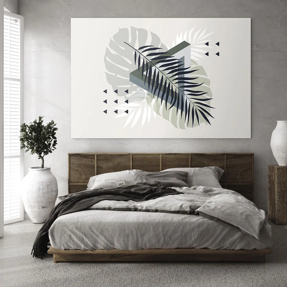 Glasbild - Bild auf glas - Eine moderne geometrische Blattkomposition - 70x50cm - Natur und Geometrie – zwei Ordnungen? - Moderne Wanddekoration für Wohnzimmer und Schlafzimmer ARTTOR
