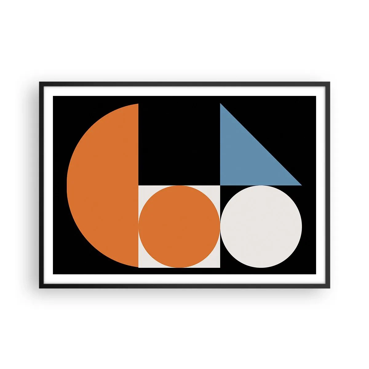 Poster in einem schwarzem Rahmen - Geometrisches Muster mit bunten Formen auf schwarzem Hintergrund - 100x70cm - Bebilderte Anordnung - Moderne Wanddekoration für Wohnzimmer und Schlafzimmer ARTTOR