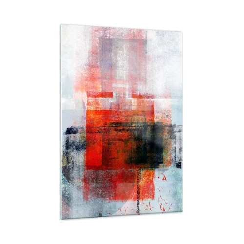 Glasbild - Bild auf glas - Geometrische Abstraktion in intensiven Rot- und Schwarztönen. - 50x70cm - Komposition leuchtet - Moderne Wanddekoration für Wohnzimmer und Schlafzimmer ARTTOR