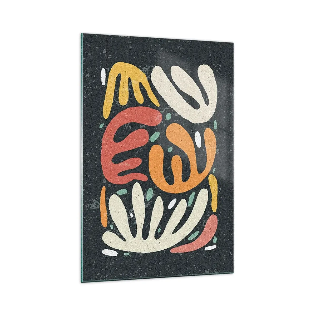 Glasbild - Bild auf glas - Abstrakte Formen in warmen Farben auf dunklem Hintergrund - 70x100cm - Komposition – Ich erwische dich gleich - Moderne Wanddekoration für Wohnzimmer und Schlafzimmer ARTTOR