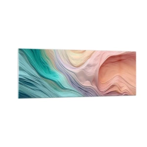 Glasbild - Bild auf glas - Abstrakte Wellen in Pastell- und Regenbogenfarben - 140x50cm - Regenbogenwelle - Moderne Wanddekoration für Wohnzimmer und Schlafzimmer ARTTOR