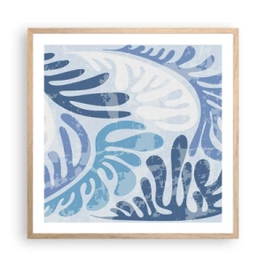 Poster in einem Rahmen aus heller Eiche - Blaue Farne - 60x60 cm