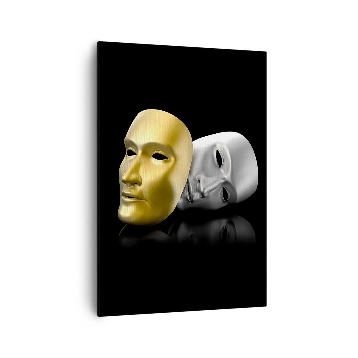Bild auf Leinwand - Leinwandbild - Gold- und Silbermaske auf schwarzem Hintergrund - 70x100cm - Das Leben ist wie ein Theater - Moderne Wanddekoration für Wohnzimmer und Schlafzimmer ARTTOR