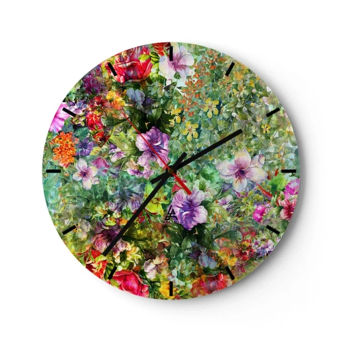 Wanduhr - Glasuhr - In Blumen für das Verderben - 40x40 cm