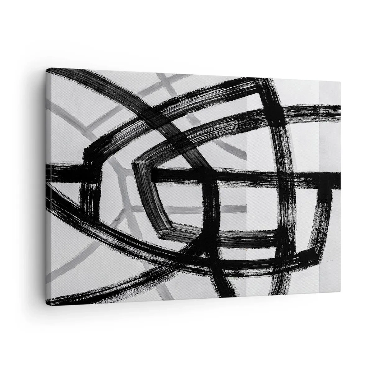 Bild auf Leinwand - Leinwandbild - Schwarz-weiße abstrakte Linien, die sich auf hellem Hintergrund kreuzen - 70x50cm - Bautiefe - Moderne Wanddekoration für Wohnzimmer und Schlafzimmer ARTTOR