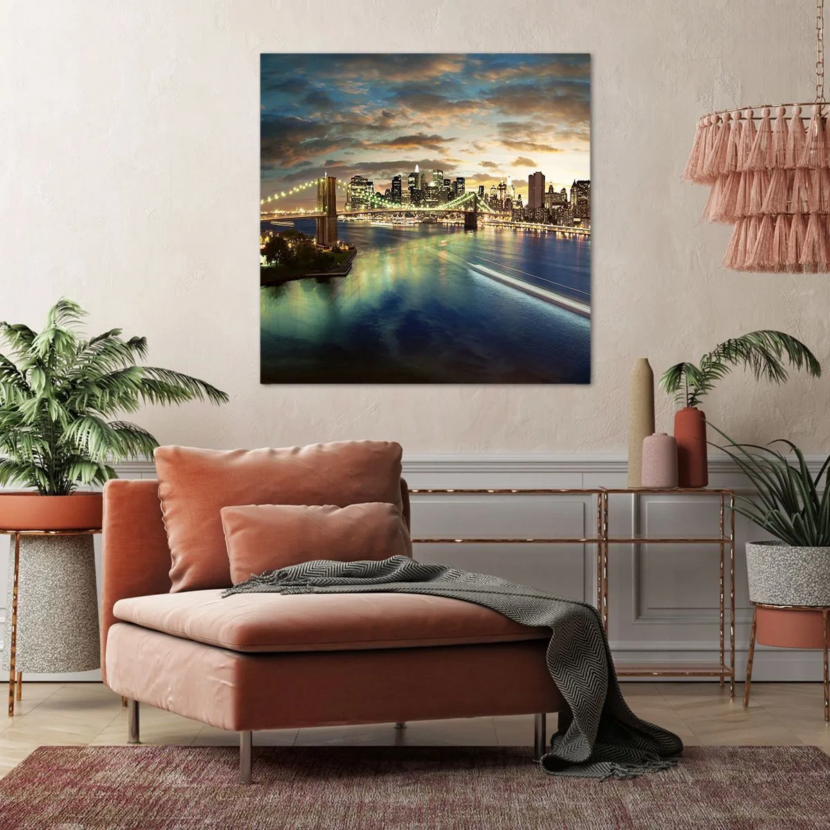 Bild auf Leinwand - Leinwandbild - Ein heller Abend über Manhattan - 70x70 cm