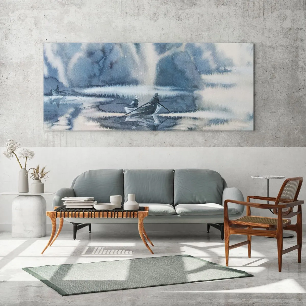 Glasbild - Bild auf glas - Angler in ihrem Paradies - 100x40 cm
