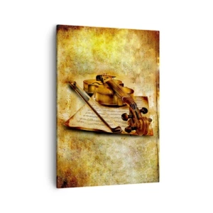 Bild auf Leinwand - Leinwandbild - Eine Geige mit Notenblättern vor einem Vintage-Hintergrund in warmen Tönen - 50x70cm - Ein Virtuose dringend benötigt - Moderne Wanddekoration für Wohnzimmer und Schlafzimmer ARTTOR