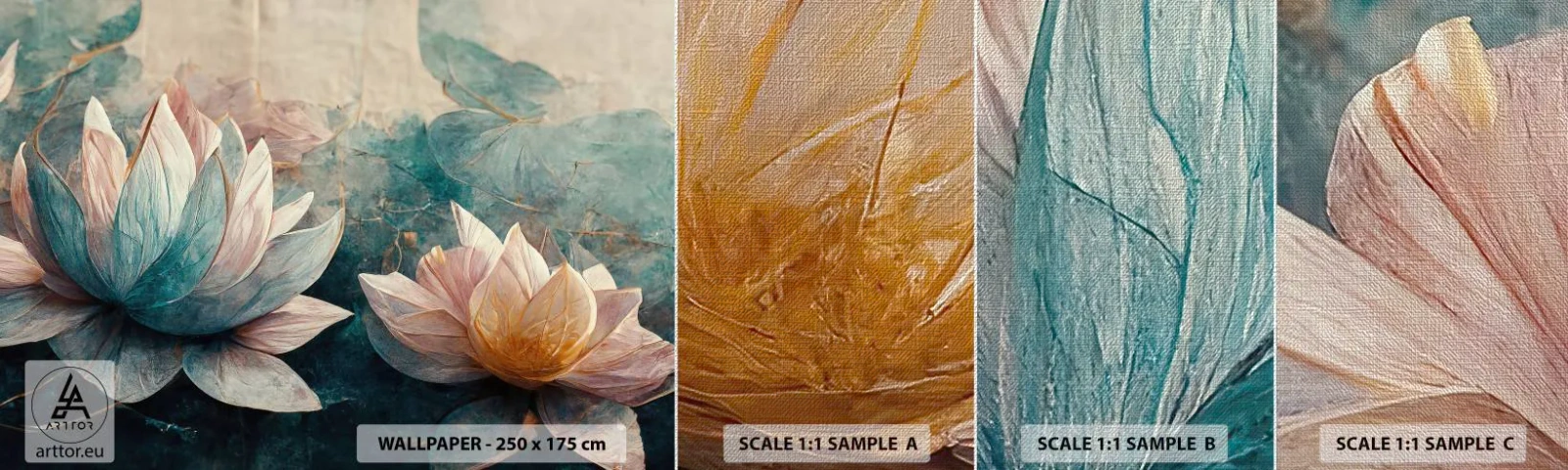 Fototapeten Muster Premium Canvas - Seesterne - Blumen, Art Deco, Lotus - 100x30 cm