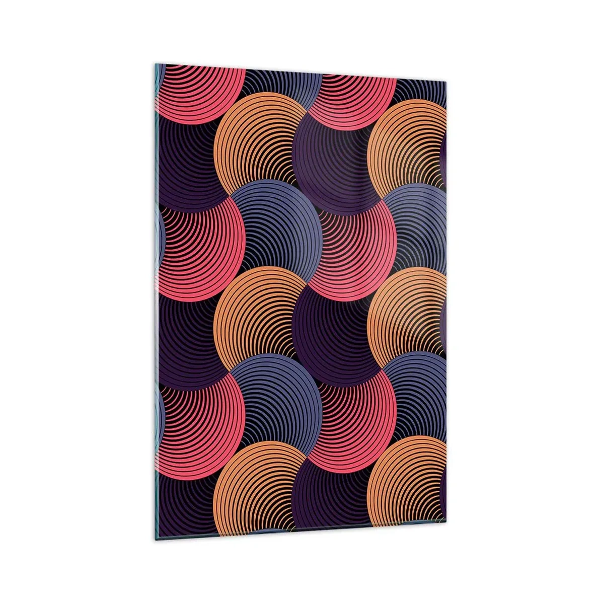 Glasbild - Bild auf glas - Geometrische Kreise in Rosa-, Lila- und Goldtönen - 80x120cm - Im kreisenden Rhythmus - Moderne Wanddekoration für Wohnzimmer und Schlafzimmer ARTTOR