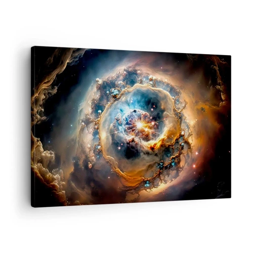 Bild auf Leinwand - Leinwandbild - Eine abstrakte Vision einer kosmischen Explosion in Gold- und Blautönen. - 70x50cm - Anfang - Moderne Wanddekoration für Wohnzimmer und Schlafzimmer ARTTOR