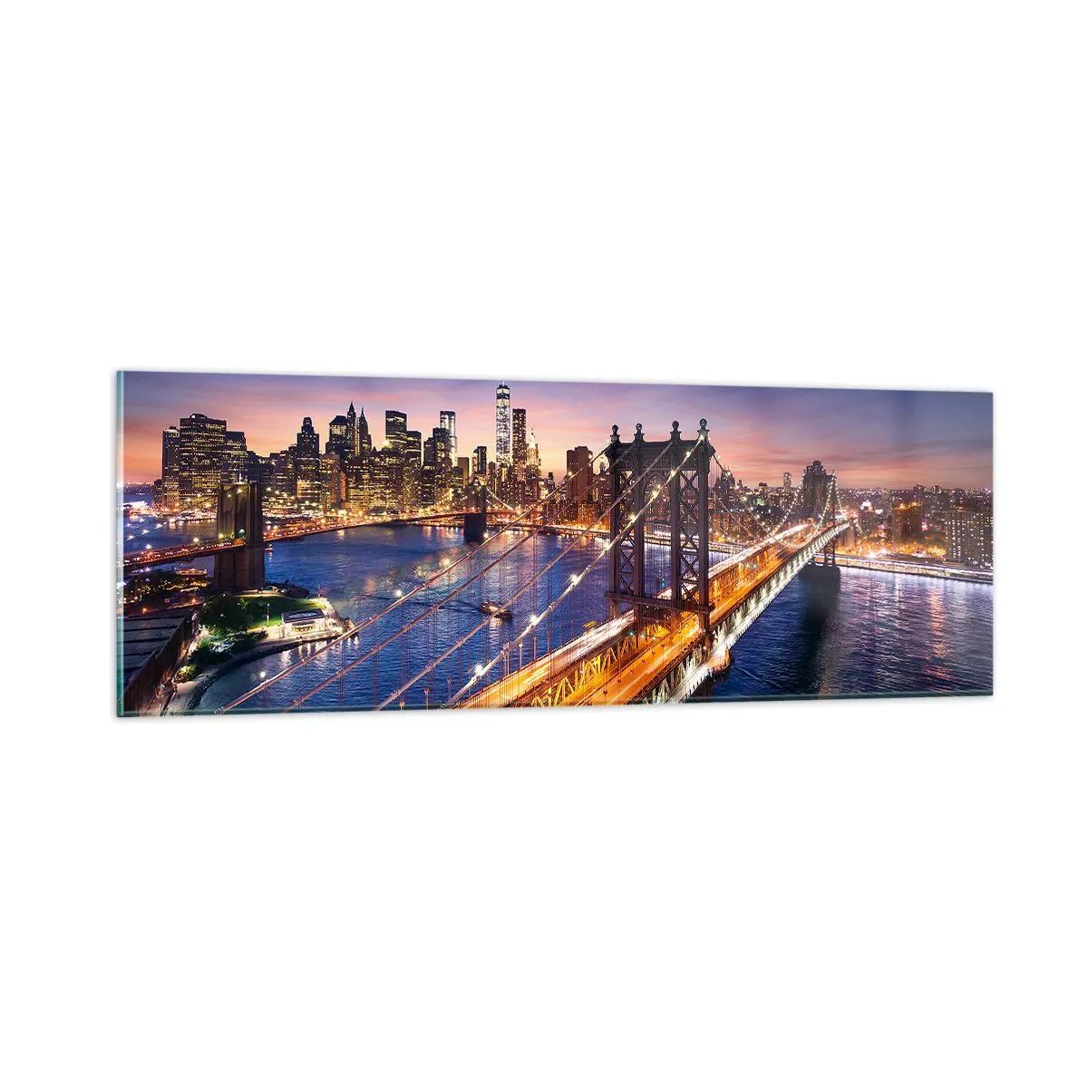 Glasbild - Bild auf glas - Eine leuchtende Brücke zum Herzen der Stadt - 90x30 cm