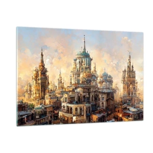 Glasbild - Bild auf glas - Ein fantastisches Panorama der Stadt mit Türmen und Palästen - 120x80cm - Stadt der Städte - Moderne Wanddekoration für Wohnzimmer und Schlafzimmer ARTTOR