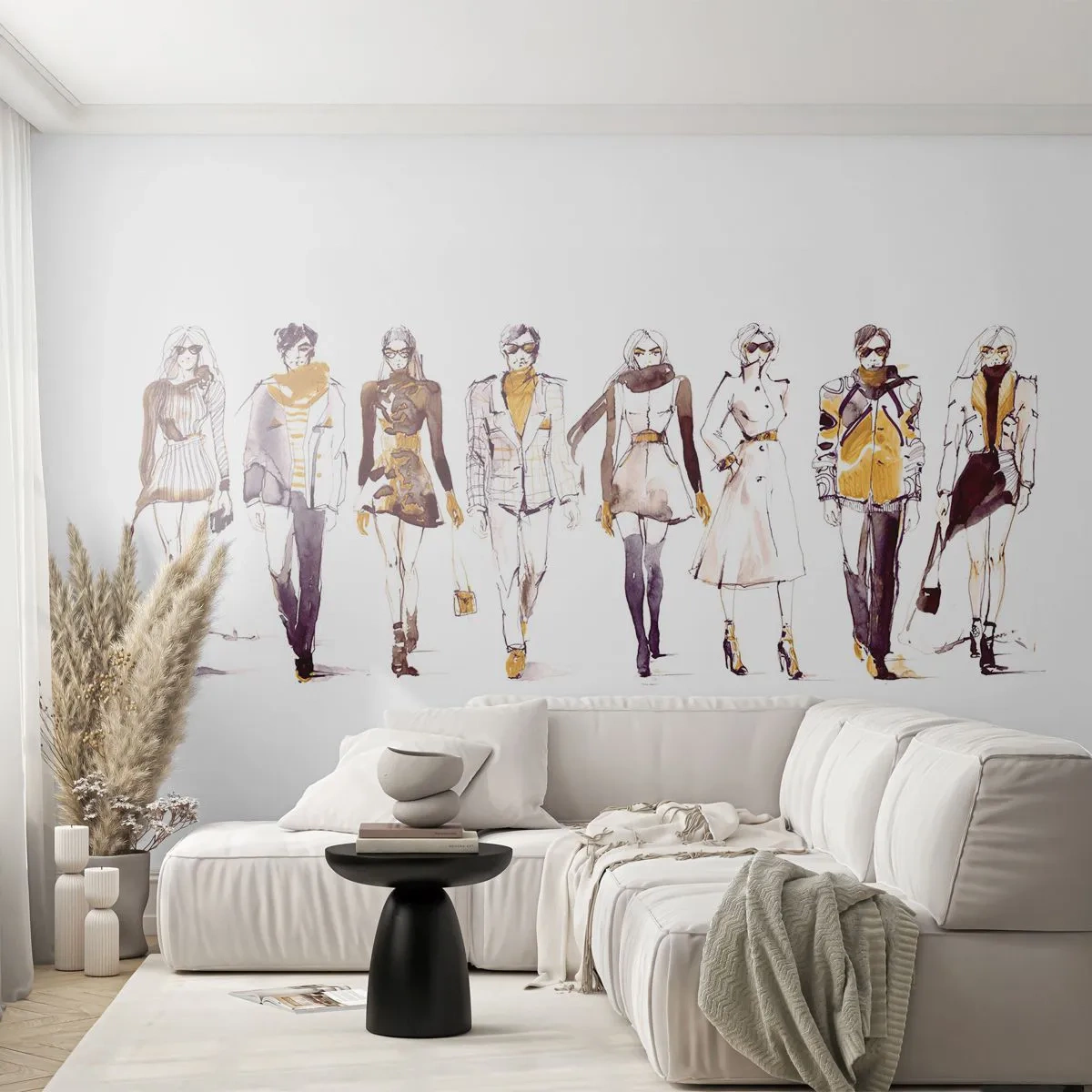 Fototapete Premium Canvas - Skizze einer Gruppe von Menschen in modischen Outfits - 100x70cm - Lässiger Chic, lässige Eleganz - Moderne Wanddekoration für Wohnzimmer und Schlafzimmer ARTTOR