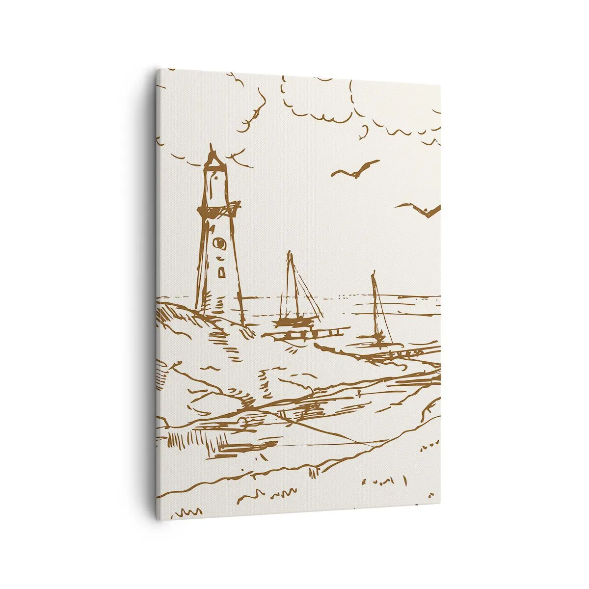 Bild auf Leinwand - Leinwandbild - Skizze eines Leuchtturms mit Blick auf das Meer - 50x70cm - Ein Überblick über die Erinnerungen an den Sommer - Moderne Wanddekoration für Wohnzimmer und Schlafzimmer ARTTOR