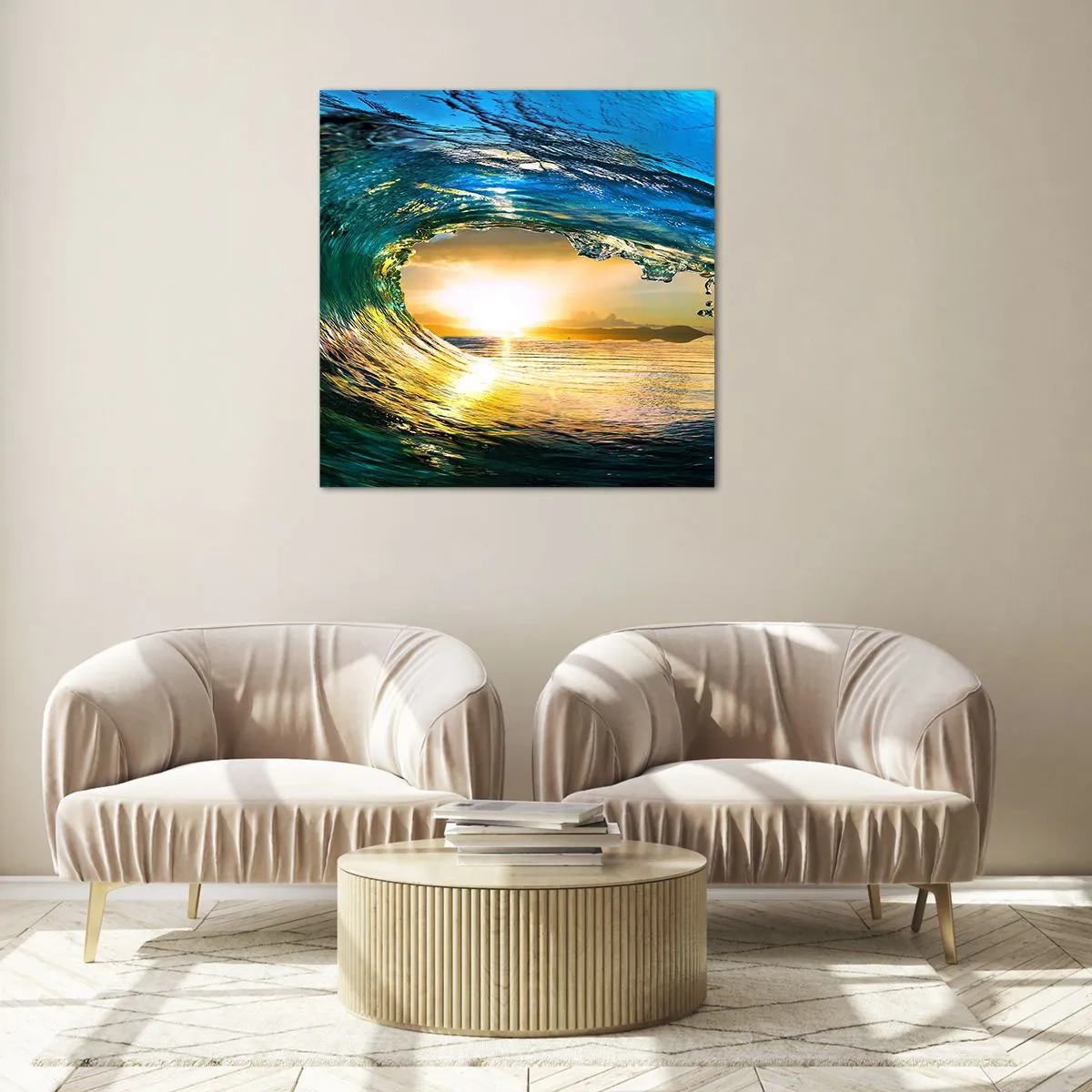 Glasbild - Bild auf glas - In einem smaragd-goldenen Kristall - 70x70 cm