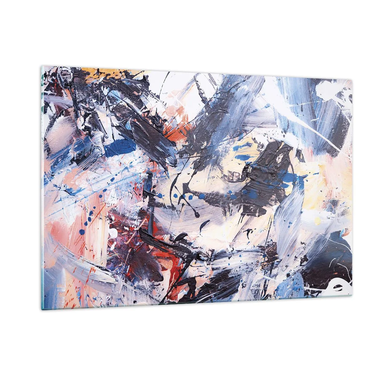Glasbild - Bild auf glas - Abstrakte Malerei in intensiven Farben - 120x80cm - Verrückter Tanz der Abstraktion - Moderne Wanddekoration für Wohnzimmer und Schlafzimmer ARTTOR