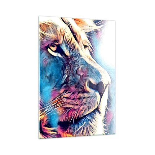 Glasbild - Bild auf glas - Farbenfrohe Löwengrafiken im modernen, künstlerischen Stil - 50x70cm - Die Weisheit der Natur - Moderne Wanddekoration für Wohnzimmer und Schlafzimmer ARTTOR