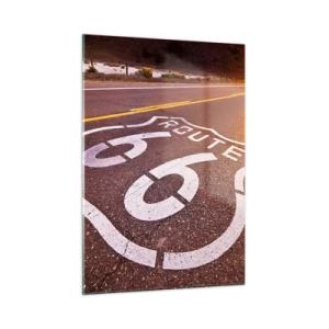 Glasbild - Bild auf glas - Route 66 bei Sonnenuntergang - 50x70cm - Die berühmte Straße 66 - Moderne Wanddekoration für Wohnzimmer und Schlafzimmer ARTTOR