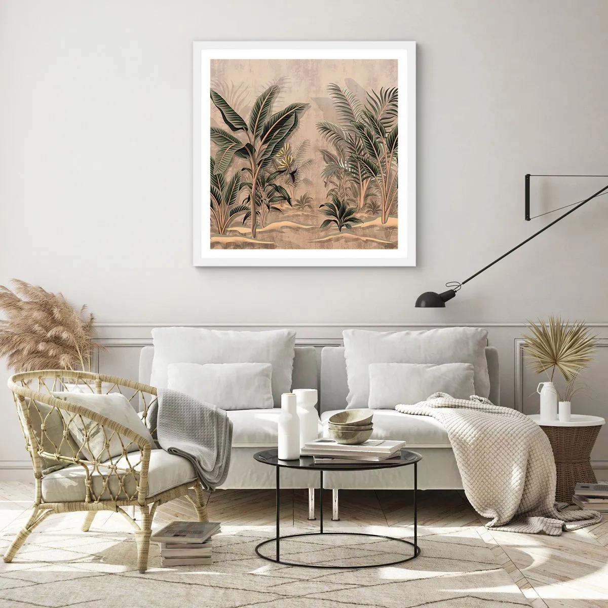 Poster in einem weißen Rahmen - Eine Gravur im Kolonialstil - 50x50 cm