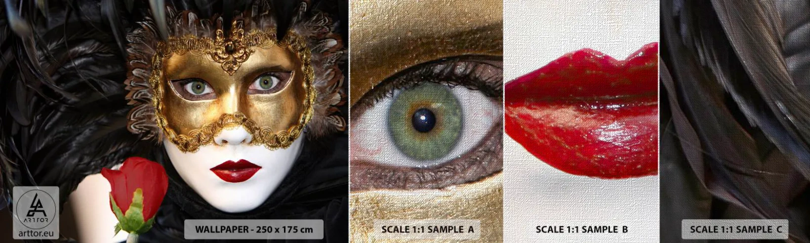 Fototapeten Muster Premium Canvas - Denn das Leben ist ein großer Ball - Haube, Rose, rote Lippen - 100x30 cm