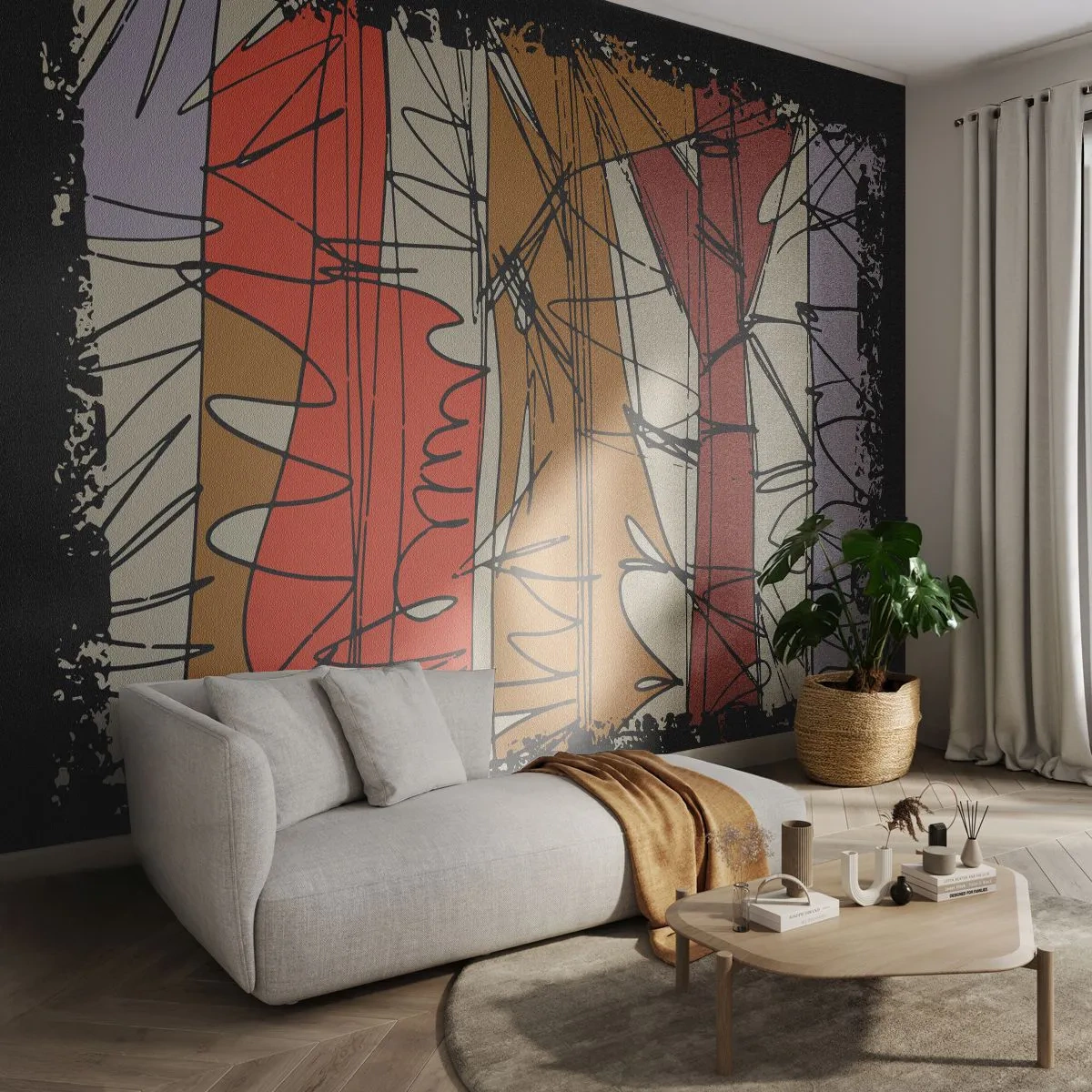 Fototapete Premium Sand - Spontane Komposition - Abstraktion, Stück, Kritzeleien - 400x280 cm