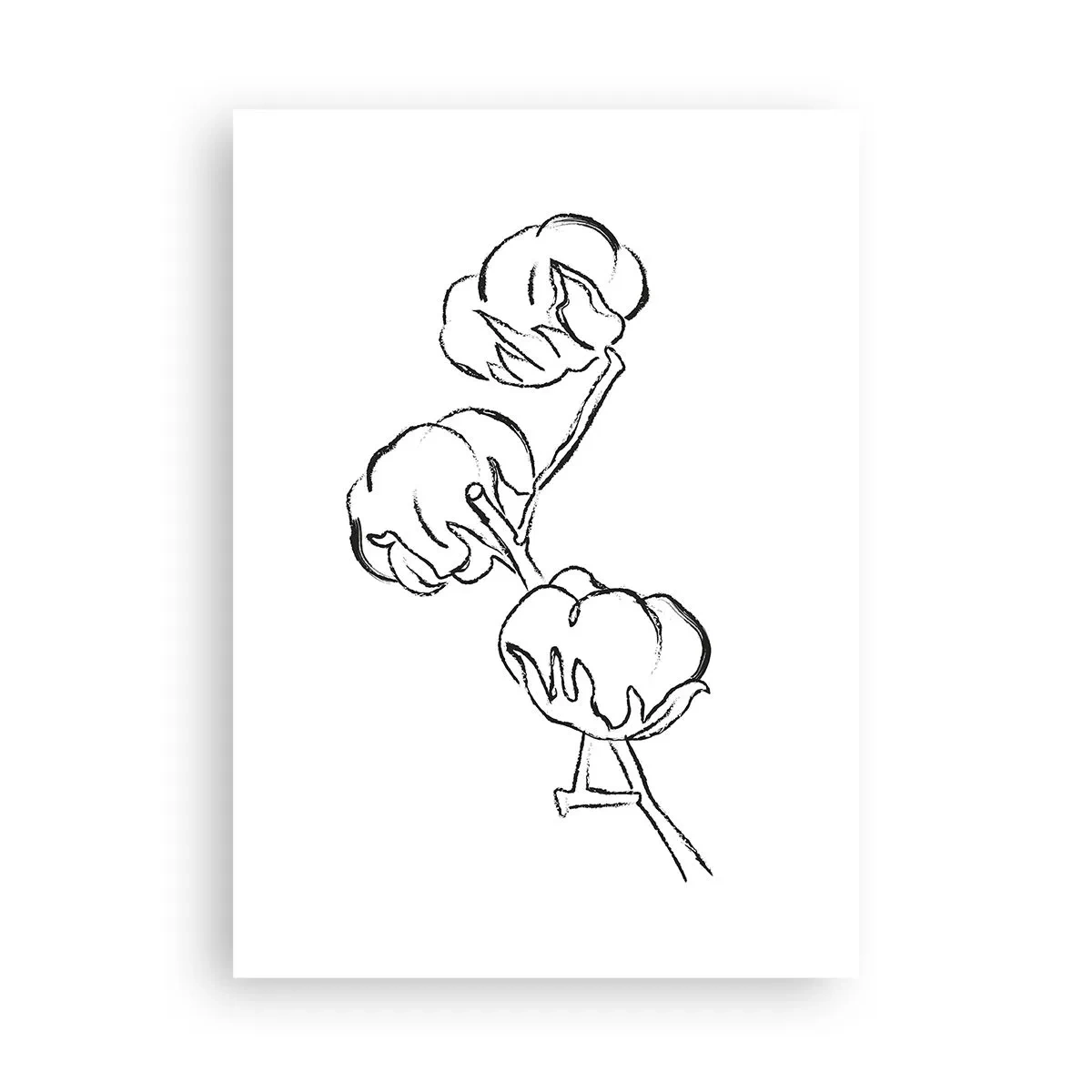 Poster - Eine minimalistische Skizze eines Baumwollzweigs - 50x70cm - Baumwolldaunen - Moderne Wanddekoration für Wohnzimmer und Schlafzimmer ARTTOR