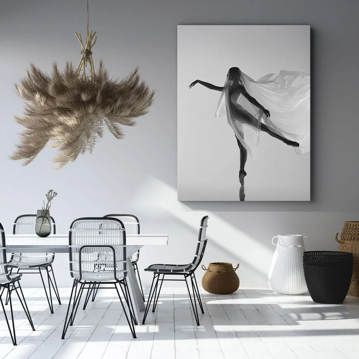 Bild auf Leinwand - Leinwandbild - Eine Tänzerin in ätherischer Pose mit fließendem Stoff - 50x70cm - Leichtigkeit und Anmut - Moderne Wanddekoration für Wohnzimmer und Schlafzimmer ARTTOR