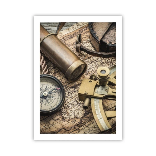 Poster - Navigationsset mit Karte, Kompass und Sextant - 50x70cm - Setze Sie einen Kurs - Moderne Wanddekoration für Wohnzimmer und Schlafzimmer ARTTOR
