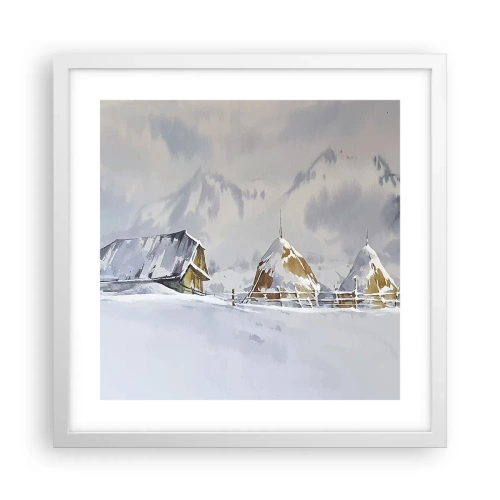 Poster in einem weißen Rahmen - In einem verschneiten Talkessel - 40x40 cm