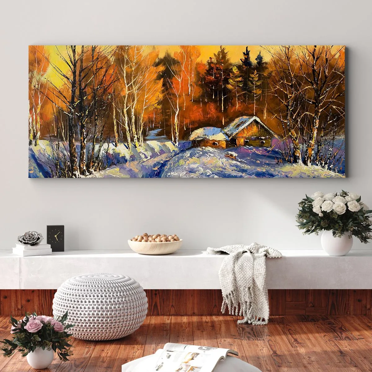 Bild auf Leinwand - Leinwandbild - Wintereindruck in der Sonne - 90x30 cm