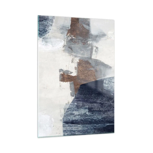 Glasbild - Bild auf glas - Geometrische Formen in Blau, Braun und Weiß - 50x70cm - Blaue und braune Formen - Moderne Wanddekoration für Wohnzimmer und Schlafzimmer ARTTOR