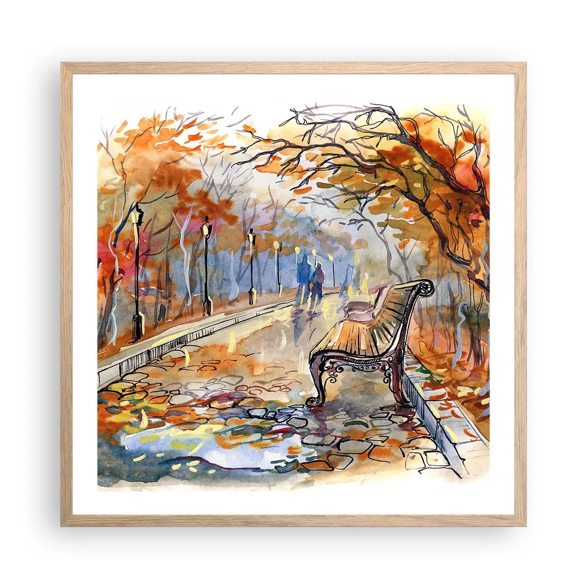 Poster in einem Rahmen aus heller Eiche - Gemeinsam im Herbst wandern - 60x60 cm