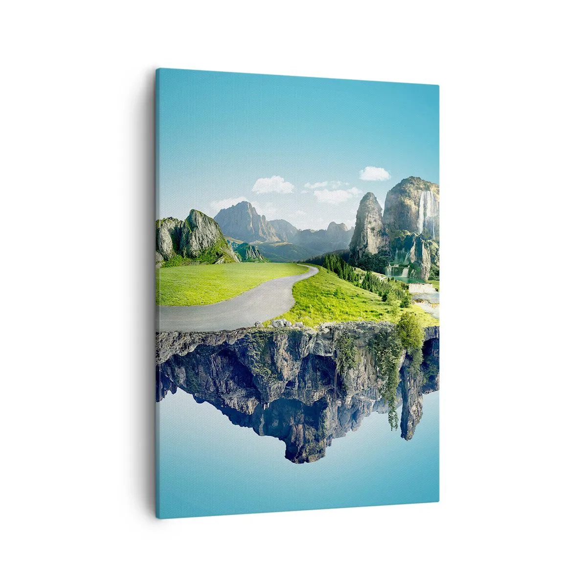 Bild auf Leinwand - Leinwandbild - Eine schwimmende Insel mit Bergen und Wasserfällen - 50x70cm - Fantastische Insel - Moderne Wanddekoration für Wohnzimmer und Schlafzimmer ARTTOR