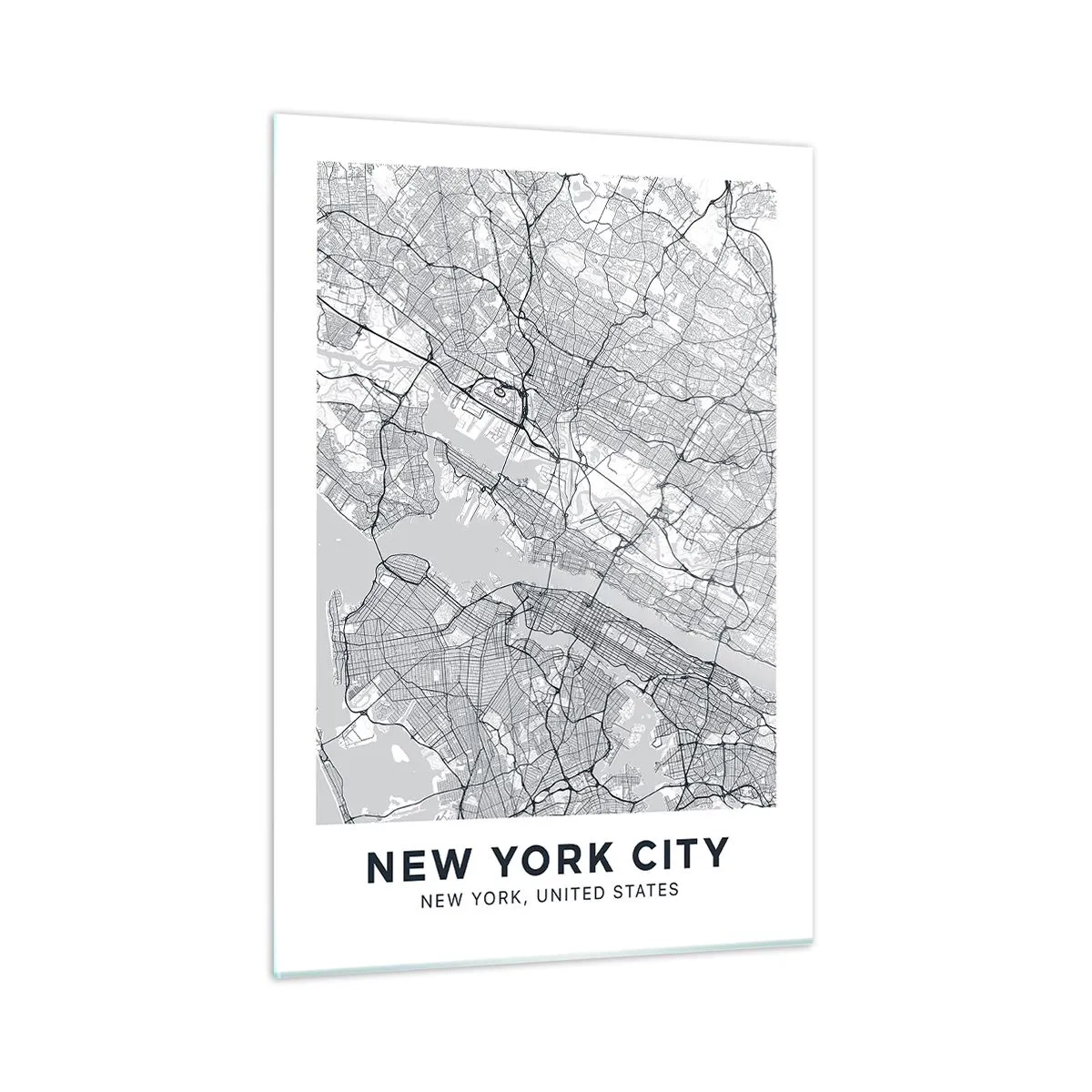 Glasbild - Bild auf glas - Eine Karte der Straßen und Bezirke einer Großstadt in monochromer Form - 50x70cm - Die Anatomie einer Metropole - Moderne Wanddekoration für Wohnzimmer und Schlafzimmer ARTTOR