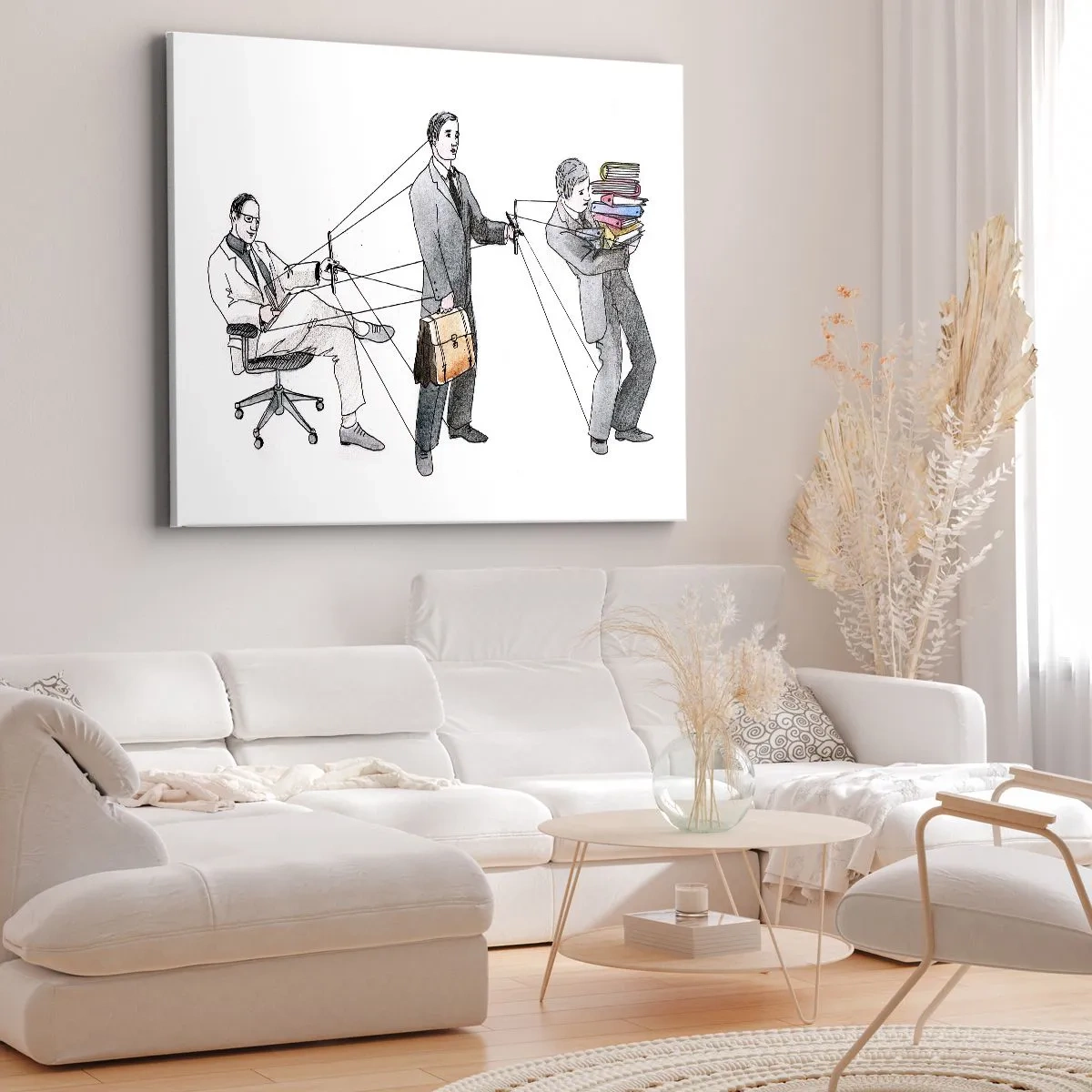 Bild auf Leinwand - Leinwandbild - Eine Illustration, die zeigt, wie Menschen wie Marionetten kontrolliert werden. - 120x80cm - Jeder hat seinen Meister - Moderne Wanddekoration für Wohnzimmer und Schlafzimmer ARTTOR