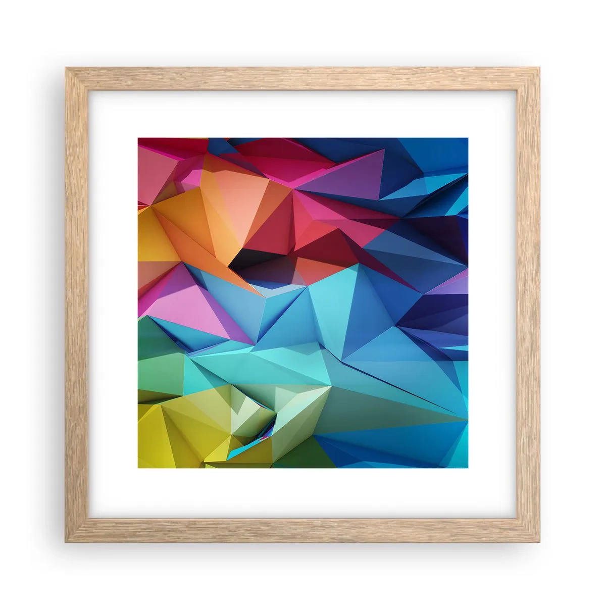 Poster in einem Rahmen aus heller Eiche - Regenbogen-Origami - 30x30 cm