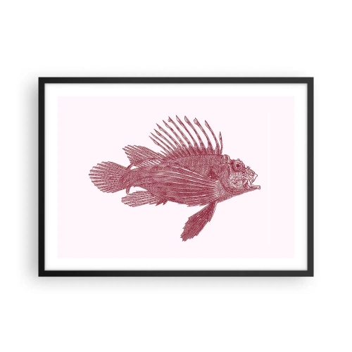 Poster in einem schwarzem Rahmen - Zeichnung eines Fisches in einem roten Farbton - 70x50cm - Bewohner exotischer Gewässer - Moderne Wanddekoration für Wohnzimmer und Schlafzimmer ARTTOR