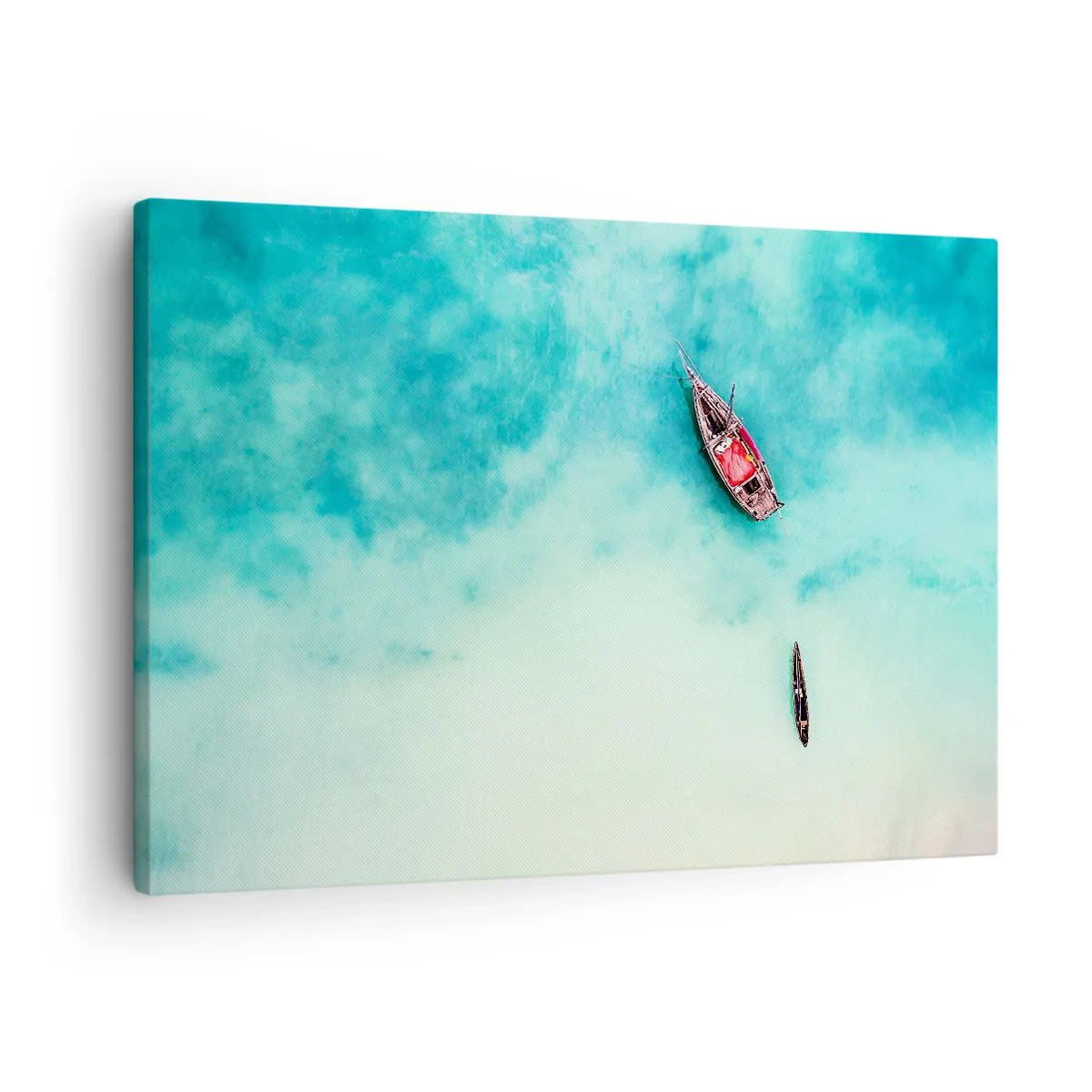Bild auf Leinwand - Leinwandbild - Boote auf türkisfarbenem Wasser aus der Vogelperspektive - 70x50cm - Denn an den Stränden von Sansibar, wenn der Wasserüberschuss ... - Moderne Wanddekoration für Wohnzimmer und Schlafzimmer ARTTOR