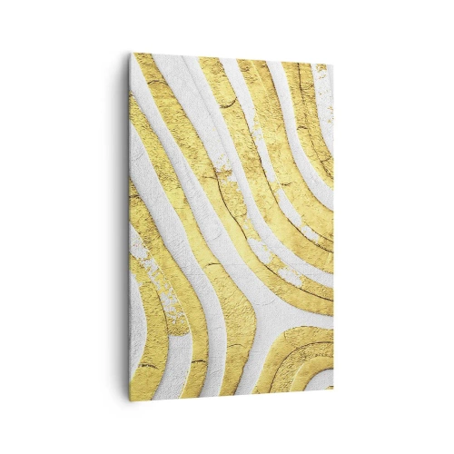 Bild auf Leinwand - Leinwandbild - Gold- und Weiß-abstrakte Linien in einer 3D-Textur - 80x120cm - Komposition in Weiß und Gold - Moderne Wanddekoration für Wohnzimmer und Schlafzimmer ARTTOR
