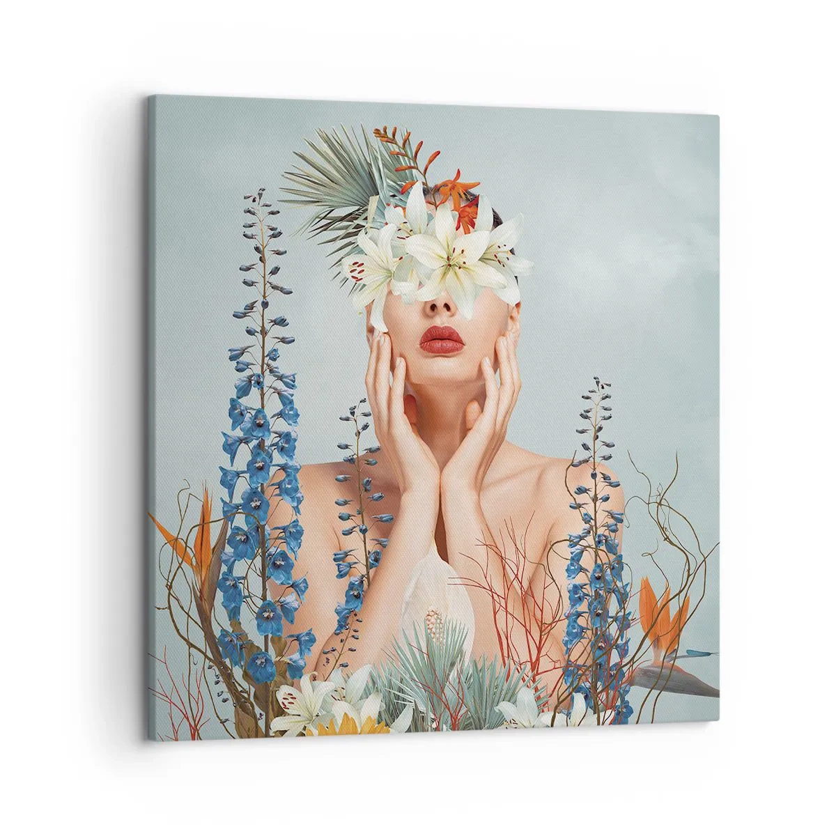 Bild auf Leinwand - Leinwandbild - Frau - Blume - 50x50 cm